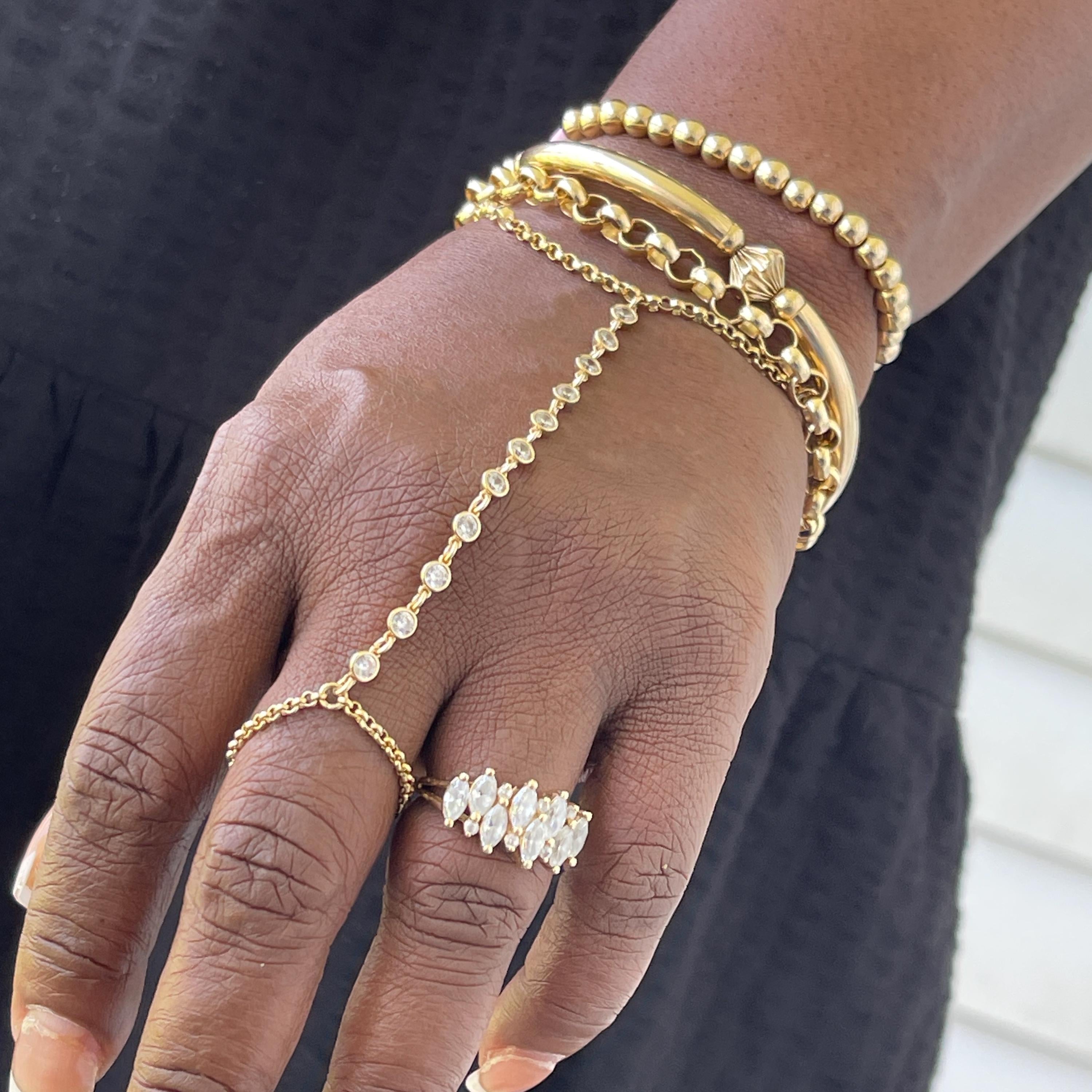 14k Gold Diamond Hand Chain Bracelet