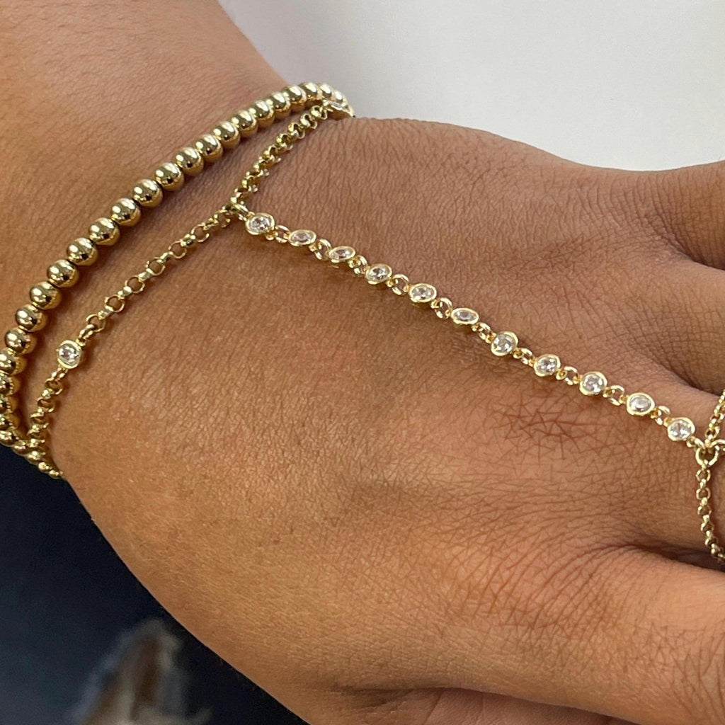 14k Gold Diamond Hand Chain Bracelet