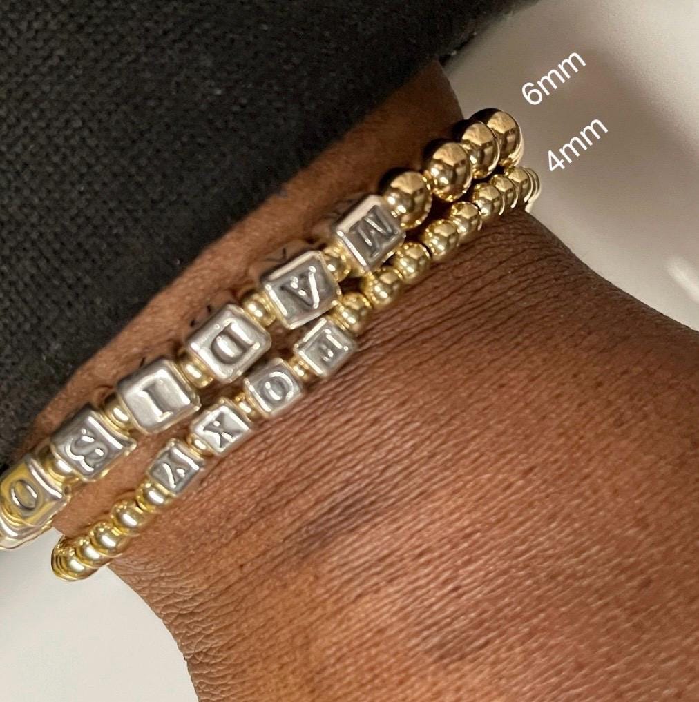 14k Solid Gold Beaded Name Bracelet