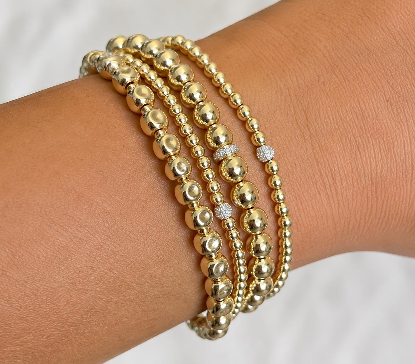 14k Solid Gold Bracelet – Diamond Accent Rondelle