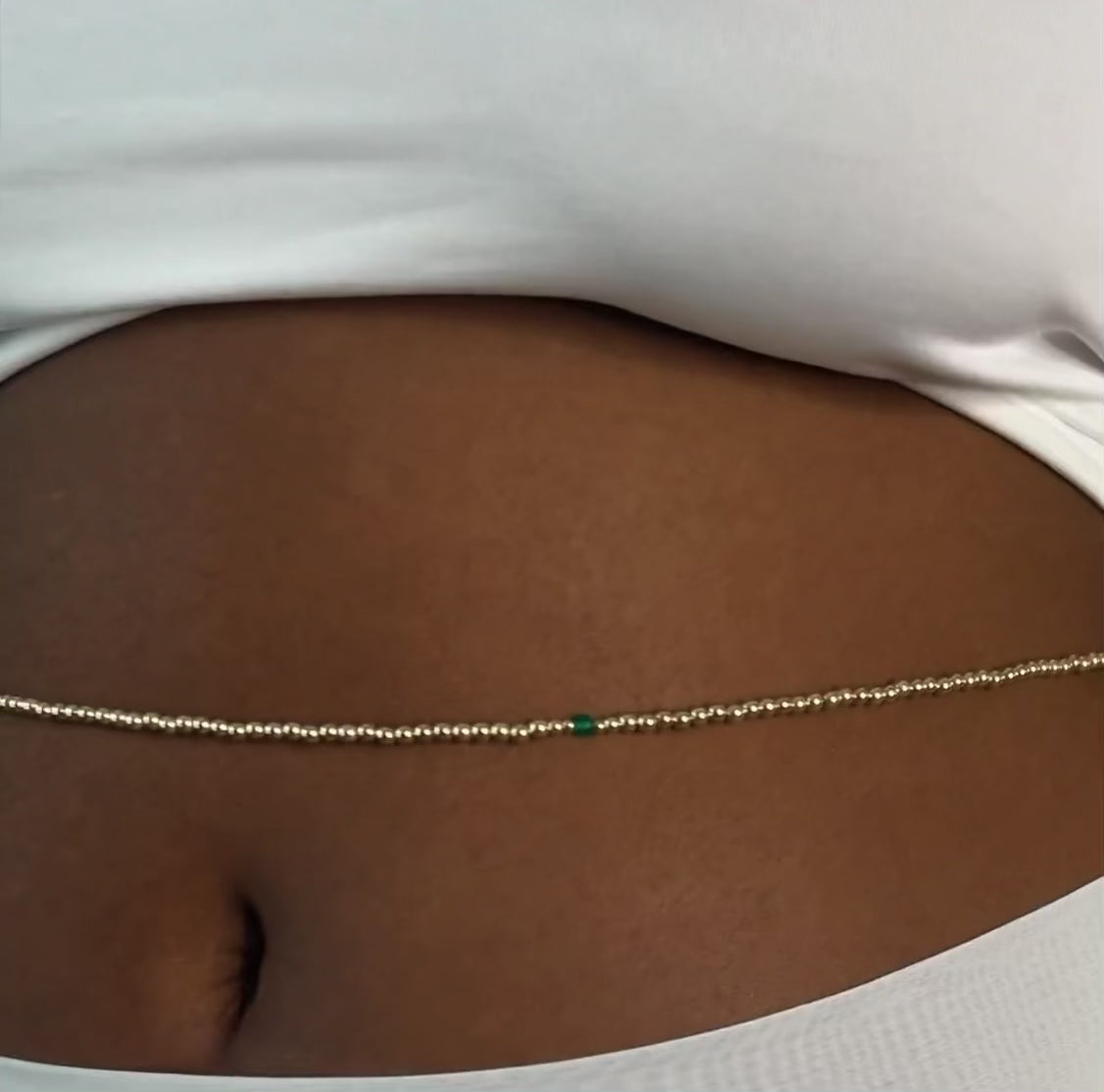 14k Solid Gold Waist Beads – Emerald Accent